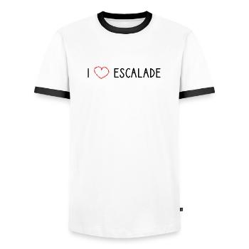 I love climbing. escalation. Climb. Climbing. sport - Men's Ringer Shirt - white/black - Front - AI Model Female 172 light (172cm) & AI Model Male 178 dark (178cm)