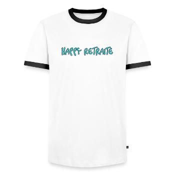 RETIREMENT. HAPPY RETIREMENT. HAPPY RETIREMENT. HEART - Men's Ringer Shirt - white/black - Front - AI Model Female 172 light (172cm) & AI Model Male 178 dark (178cm)