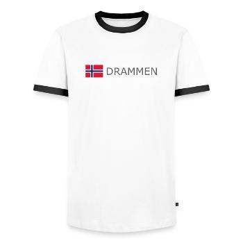 Norway Flag - Drammen - Norge - Norwegen - Men's Ringer Shirt - white/black - Front - AI Model Female 172 light (172cm) & AI Model Male 178 dark (178cm)