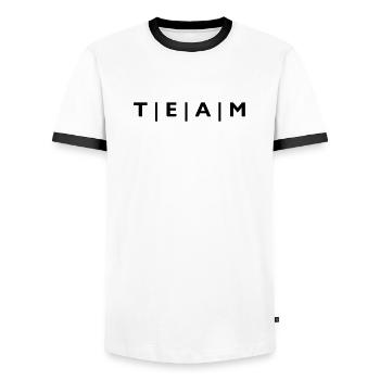 TEAM with stripes - Men's Ringer Shirt - white/black - Front - AI Model Female 172 light (172cm) & AI Model Male 178 dark (178cm)