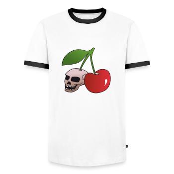 Crâne cerise - T-shirt contrasté Homme - blanc/noir - Devant - AI Model Female 172 light (172cm) & AI Model Male 178 dark (178cm)