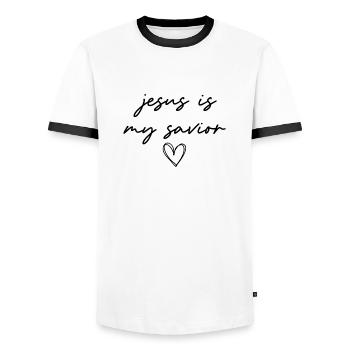 jesus is my savior - Männer Kontrast-T-Shirt - Weiß/Schwarz - Vorne - AI Model Female 172 light (172cm) & AI Model Male 178 dark (178cm)