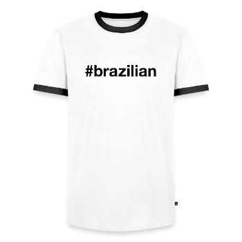 BRAZILIAN Brazil Hashtag I'm Brazilian - Men's Ringer Shirt - white/black - Front - AI Model Female 172 light (172cm) & AI Model Male 178 dark (178cm)