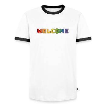 arc-en-ciel bienvenue CSD chemise LGBT lgbtqi queer - T-shirt contrasté Homme - blanc/noir - Devant - AI Model Female 172 light (172cm) & AI Model Male 178 dark (178cm)