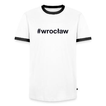 WROCLAW, Poland, Polska, Poland - Men's Ringer Shirt - white/black - Front - AI Model Female 172 light (172cm) & AI Model Male 178 dark (178cm)