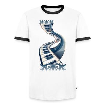 Eleganz in Klaviertasten und Blumen. - Männer Kontrast-T-Shirt - Weiß/Schwarz - Vorne - AI Model Female 172 light (172cm) & AI Model Male 178 dark (178cm)