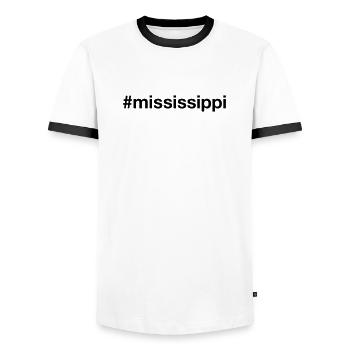 MISSISSIPPI Hashtag USA - Men's Ringer Shirt - white/black - Front - AI Model Female 172 light (172cm) & AI Model Male 178 dark (178cm)