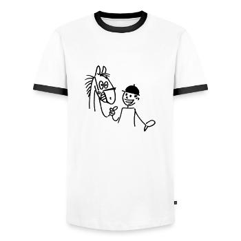 Cheval et Cavalier - T-shirt contrasté Homme - blanc/noir - Devant - AI Model Female 172 light (172cm) & AI Model Male 178 dark (178cm)