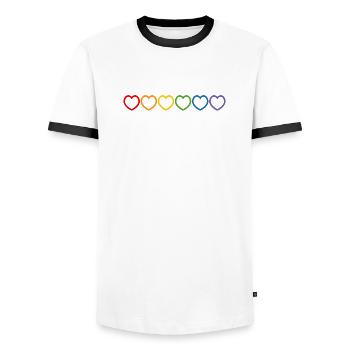 Regenbogenherzchen outline - Männer Kontrast-T-Shirt - Weiß/Schwarz - Vorne - AI Model Female 172 light (172cm) & AI Model Male 178 dark (178cm)