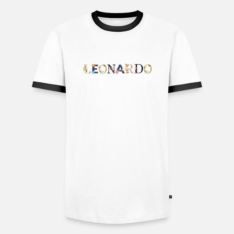 LEONARDO Name mit Blumen geschmückt - Männer Kontrast-T-Shirt - Weiß/Schwarz