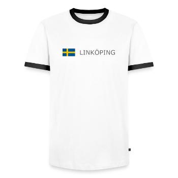 Drapeau de la Suède - Linköping - Sverige - Schweden - T-shirt contrasté Homme - blanc/noir - Devant - AI Model Female 172 light (172cm) & AI Model Male 178 dark (178cm)