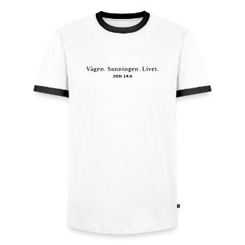 The way. The truth. Life. - Men's Ringer Shirt - white/black - Front - AI Model Female 172 light (172cm) & AI Model Male 178 dark (178cm)