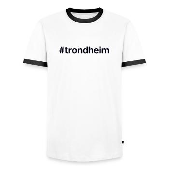 TRONDHEIM Norway Norge Norwegen - Men's Ringer Shirt - white/black - Front - AI Model Female 172 light (172cm) & AI Model Male 178 dark (178cm)