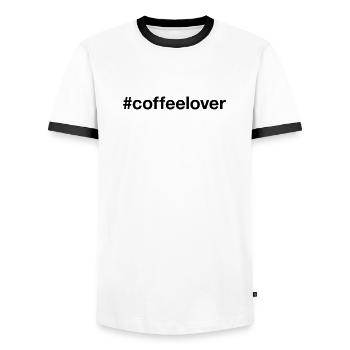 COFFEE LOVER Hashtag Coffee Lovers - Men's Ringer Shirt - white/black - Front - AI Model Female 172 light (172cm) & AI Model Male 178 dark (178cm)