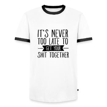 It's Never Too Late To Get Your Shit Together - Men's Ringer Shirt - white/black - Front - AI Model Female 172 light (172cm) & AI Model Male 178 dark (178cm)