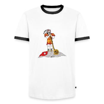 Alphorn, Wiltsch, Lustig, Schweiz, Haslital, Cool - Männer Kontrast-T-Shirt - Weiß/Schwarz - Vorne - AI Model Female 172 light (172cm) & AI Model Male 178 dark (178cm)