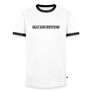 Gulf and Western - Männer Kontrast-T-Shirt - Weiß/Schwarz - Vorne - AI Model Female 172 light (172cm) & AI Model Male 178 dark (178cm)
