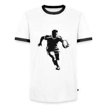 Rugby Spieler - Sport Design - Männer Kontrast-T-Shirt - Weiß/Schwarz - Vorne - AI Model Female 172 light (172cm) & AI Model Male 178 dark (178cm)