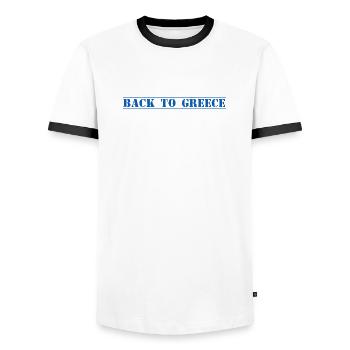 Greece, Greece - Men's Ringer Shirt - white/black - Front - AI Model Female 172 light (172cm) & AI Model Male 178 dark (178cm)