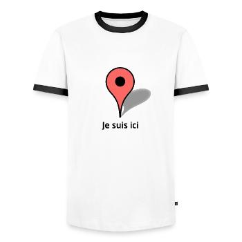 Ich befinde mich hier - Männer Kontrast-T-Shirt - Weiß/Schwarz - Vorne - AI Model Female 172 light (172cm) & AI Model Male 178 dark (178cm)
