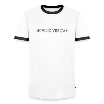 WEIN - Männer Kontrast-T-Shirt - Weiß/Schwarz - Vorne - AI Model Female 172 light (172cm) & AI Model Male 178 dark (178cm)