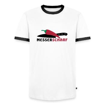 Couteau bien aiguisé - T-shirt contrasté Homme - blanc/noir - Devant - AI Model Female 172 light (172cm) & AI Model Male 178 dark (178cm)