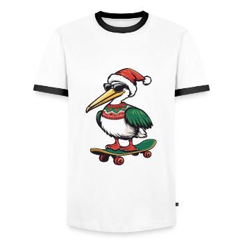 Pelican Bird Christmas Funny - Men's Ringer Shirt - white/black - Front - AI Model Female 172 light (172cm) & AI Model Male 178 dark (178cm)