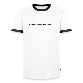 Härzbluetthurgauerin Kanton Thurgau - Männer Kontrast-T-Shirt - Weiß/Schwarz - Vorne - AI Model Female 172 light (172cm) & AI Model Male 178 dark (178cm)