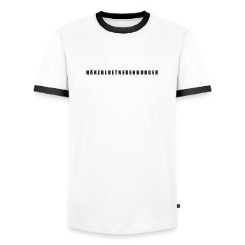 Härzbluetneuenburger Kanton Neuenburg - Männer Kontrast-T-Shirt - Weiß/Schwarz - Vorne - AI Model Female 172 light (172cm) & AI Model Male 178 dark (178cm)