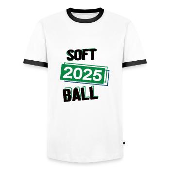 Softball Spieler Team Turnier Mannschaft in 2025 - Männer Kontrast-T-Shirt - Weiß/Schwarz - Vorne - AI Model Female 172 light (172cm) & AI Model Male 178 dark (178cm)