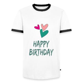GEBURTSTAG. ALLES GUTE ZUM GEBURTSTAG. ALLES GUTE ZUM GEBURTSTAG. - Männer Kontrast-T-Shirt - Weiß/Schwarz - Vorne - AI Model Female 172 light (172cm) & AI Model Male 178 dark (178cm)