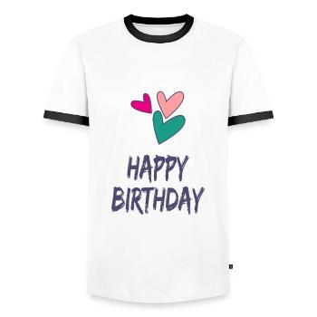 ALLES GUTE ZUM GEBURTSTAG. ALLES GUTE ZUM GEBURTSTAG. JAHRESTAG. - Männer Kontrast-T-Shirt - Weiß/Schwarz - Vorne - AI Model Female 172 light (172cm) & AI Model Male 178 dark (178cm)