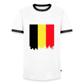 Belgium Flag Vintage Belgian Flag Distressed Look - Men's Ringer Shirt - white/black - Front - AI Model Female 172 light (172cm) & AI Model Male 178 dark (178cm)