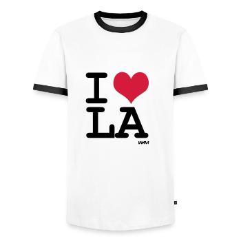 i love los angeles - la by wam - Men's Ringer Shirt - white/black - Front - AI Model Female 172 light (172cm) & AI Model Male 178 dark (178cm)