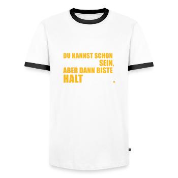Homophobie is' Kacke - Männer Kontrast-T-Shirt - Weiß/Schwarz - Vorne - AI Model Female 172 light (172cm) & AI Model Male 178 dark (178cm)