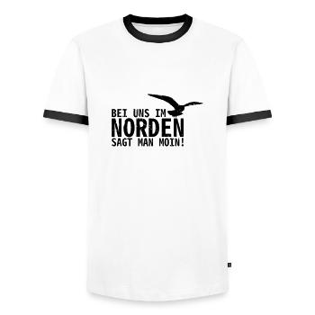 Bei uns im Norden - Männer Kontrast-T-Shirt - Weiß/Schwarz - Vorne - AI Model Female 172 light (172cm) & AI Model Male 178 dark (178cm)