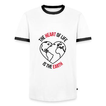 The heart of life, is the earth (black) - Men's Ringer Shirt - white/black - Front - AI Model Female 172 light (172cm) & AI Model Male 178 dark (178cm)