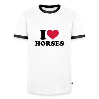 I love horses - T-shirt contrasté Homme - blanc/noir - Devant - AI Model Female 172 light (172cm) & AI Model Male 178 dark (178cm)