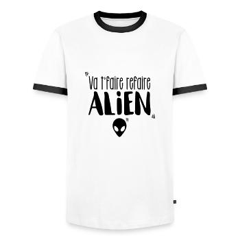 Dikkenek Alien - T-shirt contrasté Homme - blanc/noir - Devant - AI Model Female 172 light (172cm) & AI Model Male 178 dark (178cm)