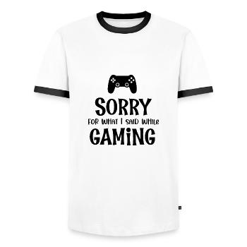 Désolé pour ce que j’ai dit en jouant - T-shirt contrasté Homme - blanc/noir - Devant - AI Model Female 172 light (172cm) & AI Model Male 178 dark (178cm)