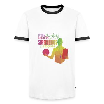 Professeur d’éducation physique PE Professeur Éducation physique Exercice - T-shirt contrasté Homme - blanc/noir - Devant - AI Model Female 172 light (172cm) & AI Model Male 178 dark (178cm)