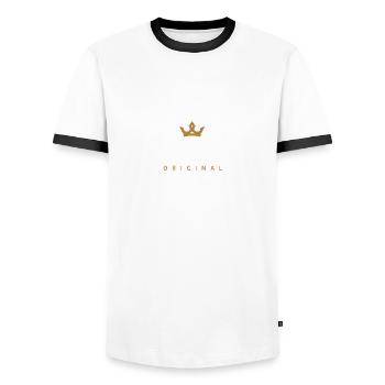 Petzold Family Logo White - Men's Ringer Shirt - white/black - Front - AI Model Female 172 light (172cm) & AI Model Male 178 dark (178cm)