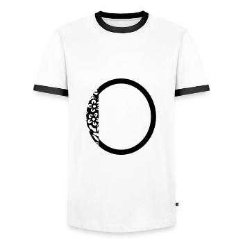 Buchstabe O - Männer Kontrast-T-Shirt - Weiß/Schwarz - Vorne - AI Model Female 172 light (172cm) & AI Model Male 178 dark (178cm)