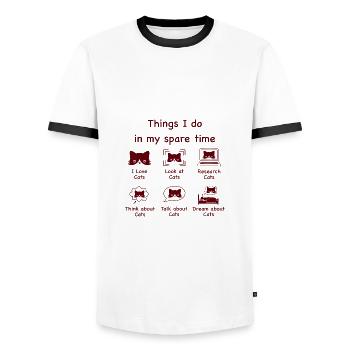 Chats, chats, chats (bruns) - T-shirt contrasté Homme - blanc/noir - Devant - AI Model Female 172 light (172cm) & AI Model Male 178 dark (178cm)