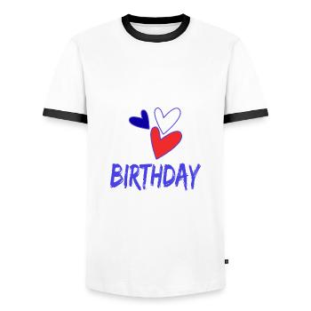 JAHRESTAG. ALLES GUTE ZUM GEBURTSTAG. ALLES GUTE ZUM GEBURTSTAG. - Männer Kontrast-T-Shirt - Weiß/Schwarz - Vorne - AI Model Female 172 light (172cm) & AI Model Male 178 dark (178cm)