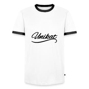 Unikat Motiv Einzigartig und Toll - Männer Kontrast-T-Shirt - Weiß/Schwarz - Vorne - AI Model Female 172 light (172cm) & AI Model Male 178 dark (178cm)
