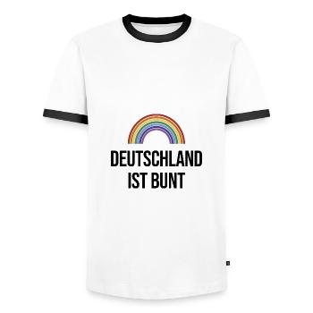 Germany is colorful in rainbow colors - Men's Ringer Shirt - white/black - Front - AI Model Female 172 light (172cm) & AI Model Male 178 dark (178cm)
