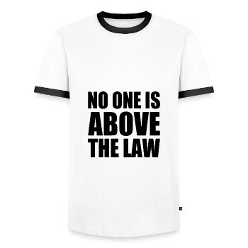 no one is above the law - T-shirt contrasté Homme - blanc/noir - Devant - AI Model Female 172 light (172cm) & AI Model Male 178 dark (178cm)