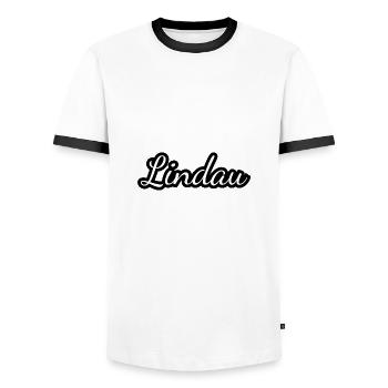 Lindau - Textdesign mit Stadtnamen - Männer Kontrast-T-Shirt - Weiß/Schwarz - Vorne - AI Model Female 172 light (172cm) & AI Model Male 178 dark (178cm)