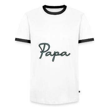 RETIREMENT. HAPPY RETIREMENT. HAPPY RETREAT - Men's Ringer Shirt - white/black - Front - AI Model Female 172 light (172cm) & AI Model Male 178 dark (178cm)